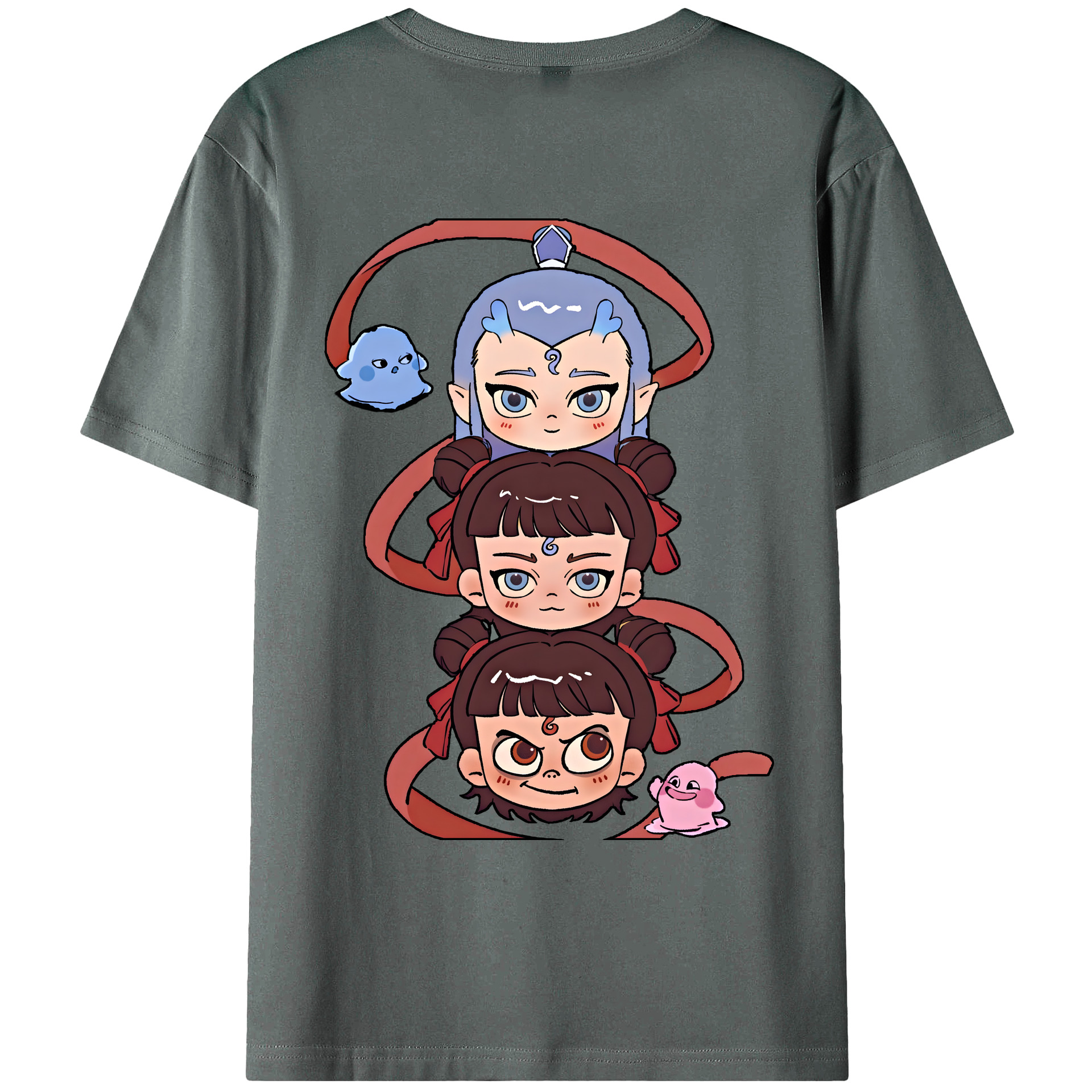 （画像用） Ne Zha 2 ナタ 魔童の大暴れ 綿100％ メンズ半袖Tシャツ（バックプリント） 通気性